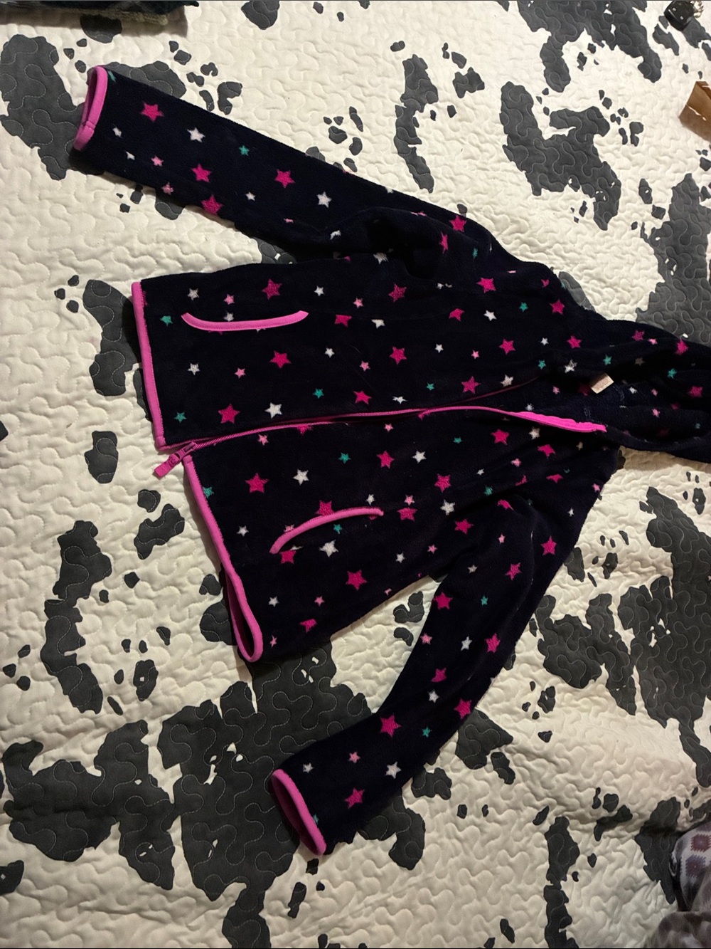 Faded Glory Navy Hooded Star-Fleece Jacket with Pink Trim